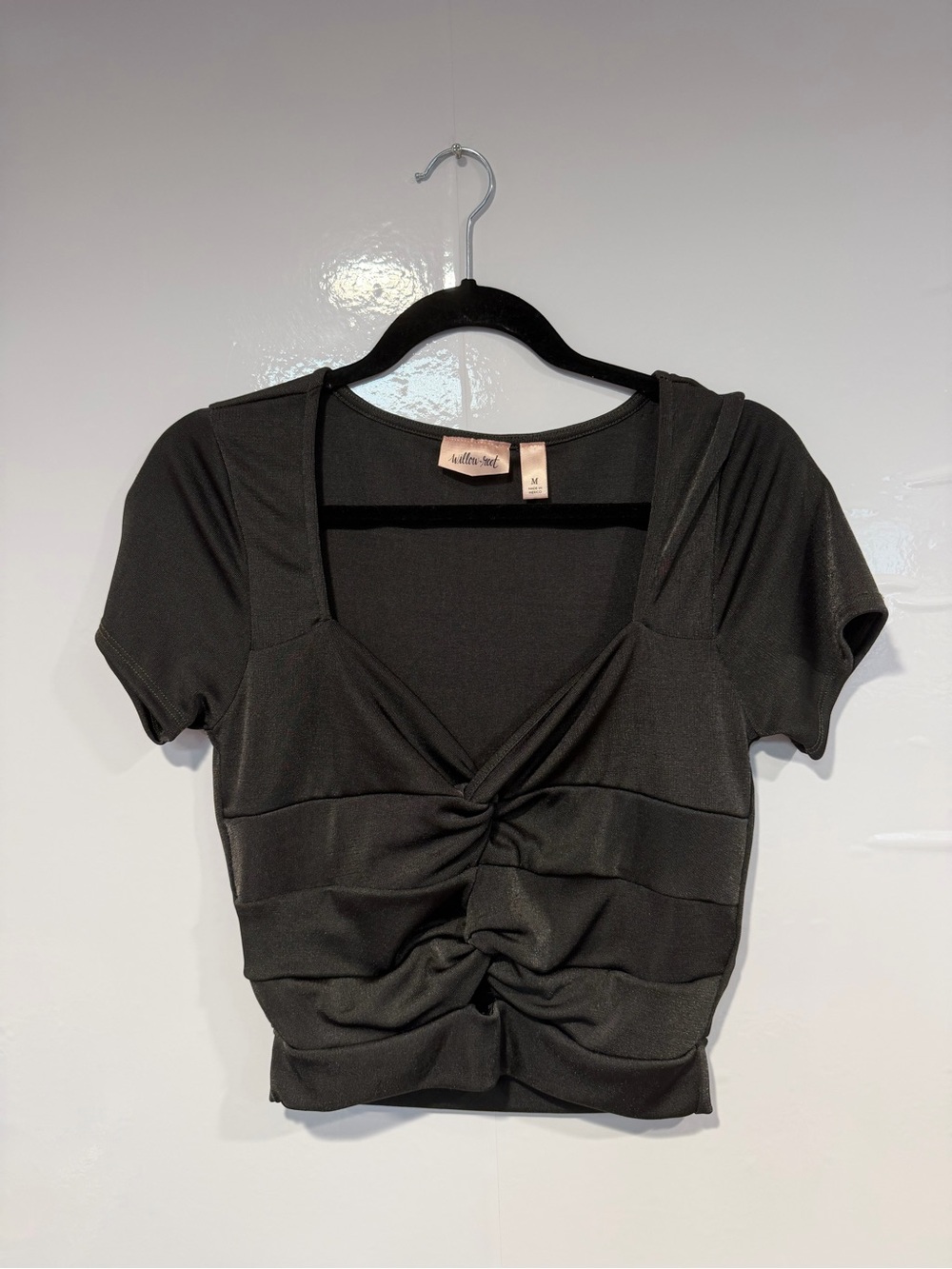 Willow and Root Dark Green Ruched Short-Sleeve Top